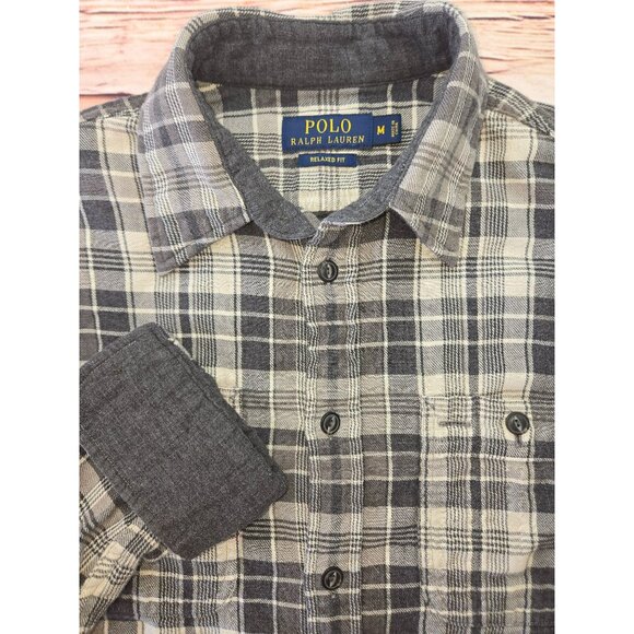 Polo Ralph Lauren Mens Gray Plaid Button-Down Shirt Medium - Picture 4 of 6